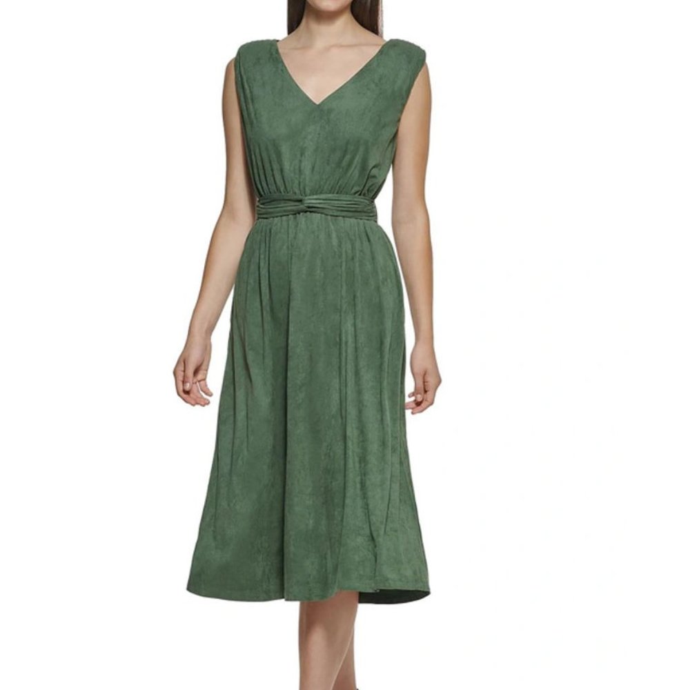 Kensie Faux Suede Tie Waist Midi Dress In Green - XS - NWOT